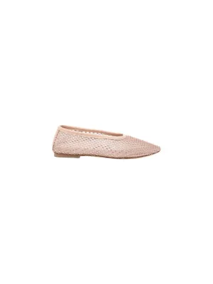 Alba Ballet Beaded Flat Shoes In Champagne Crystal Mesh