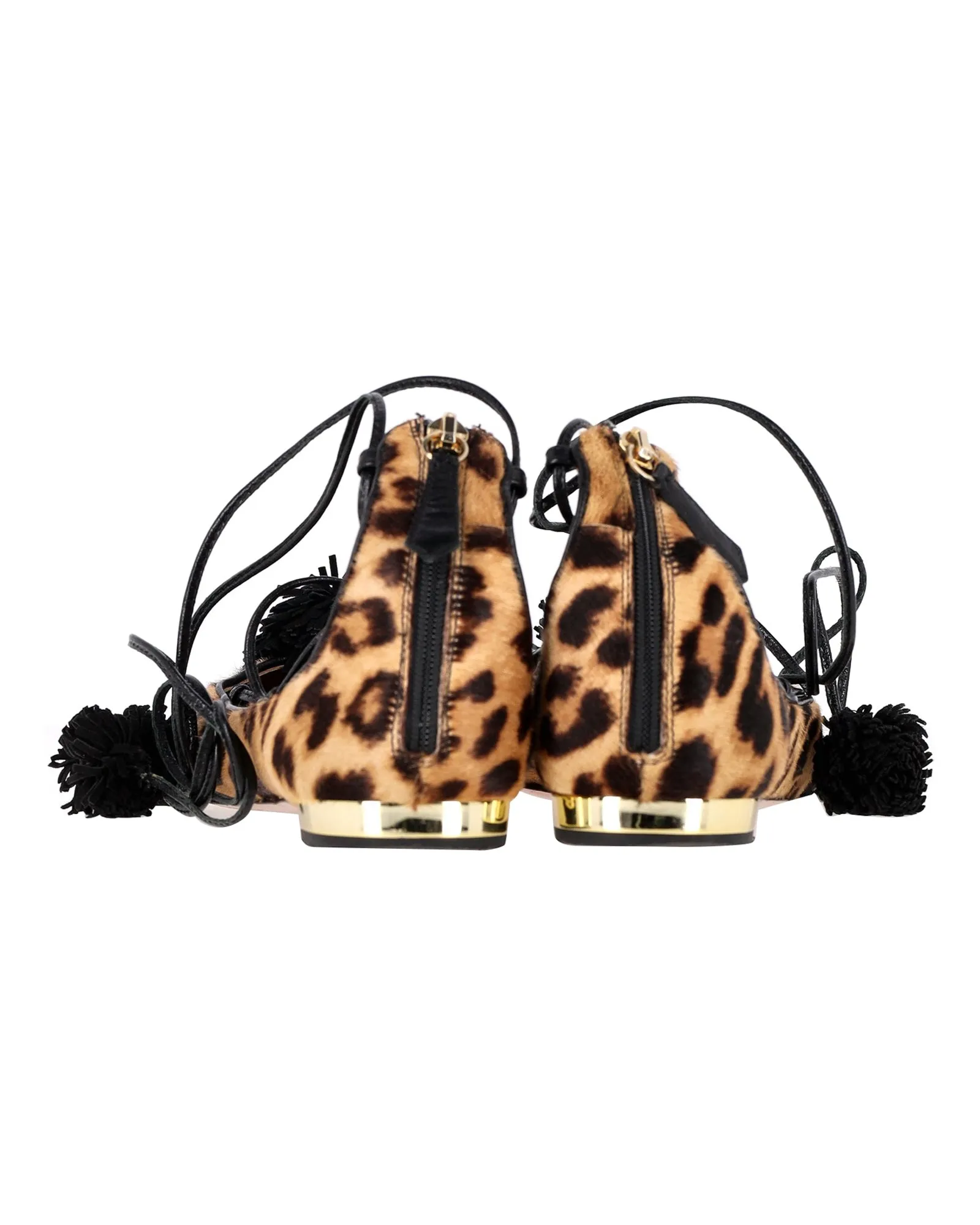 Aquazzura Sunshine Leopard-Print Lace-Up Ballerina Flats in Brown Leather