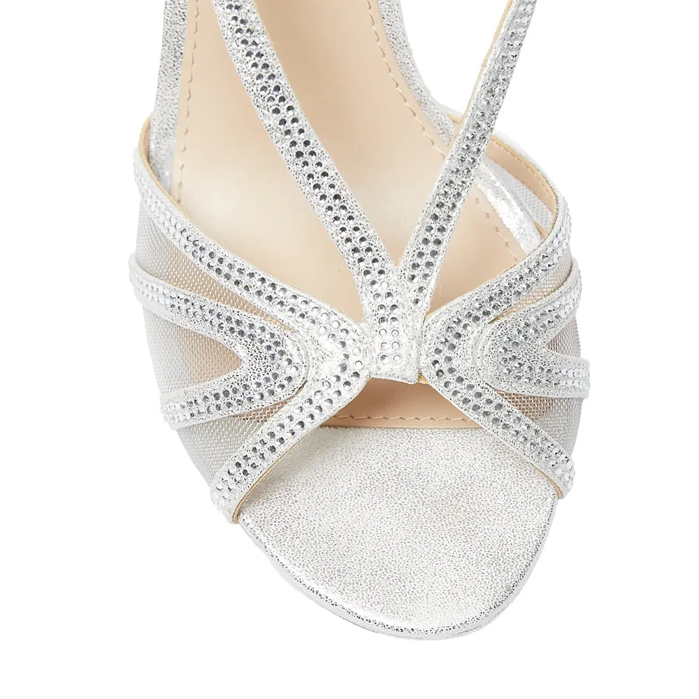 Barbara Heel in Silver Satin