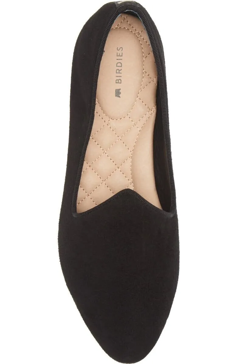 Birdies Heron Flat Women's US 8 Black Suede Almond Toe Comfort Slip-On KHD223
