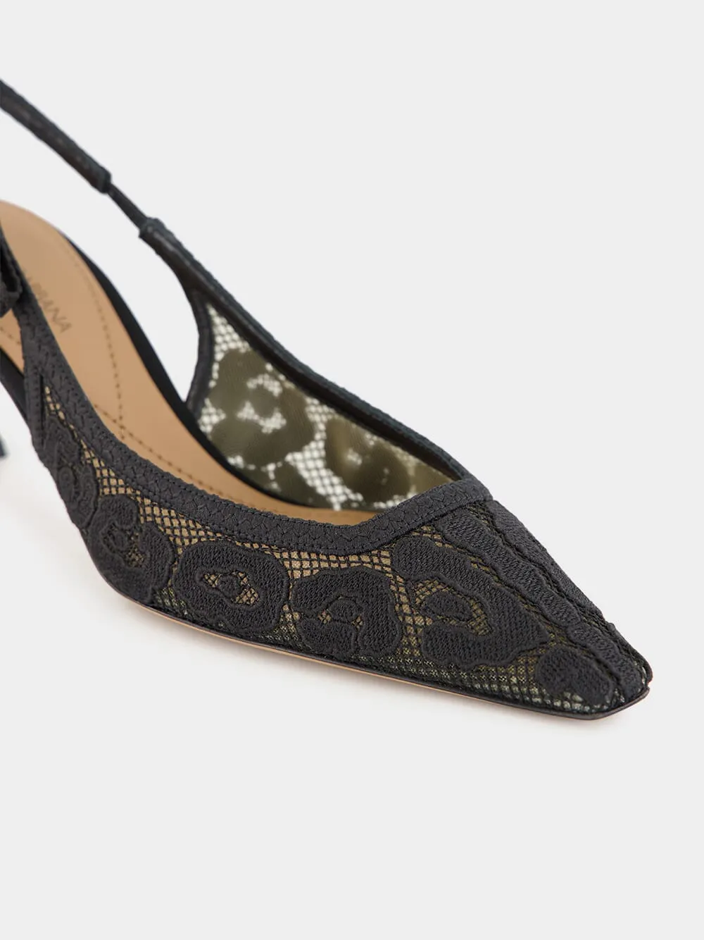 Black Lace Slingback Pumps