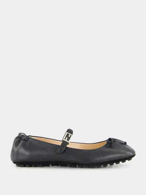 Black Leather Baguette Ballet Flats