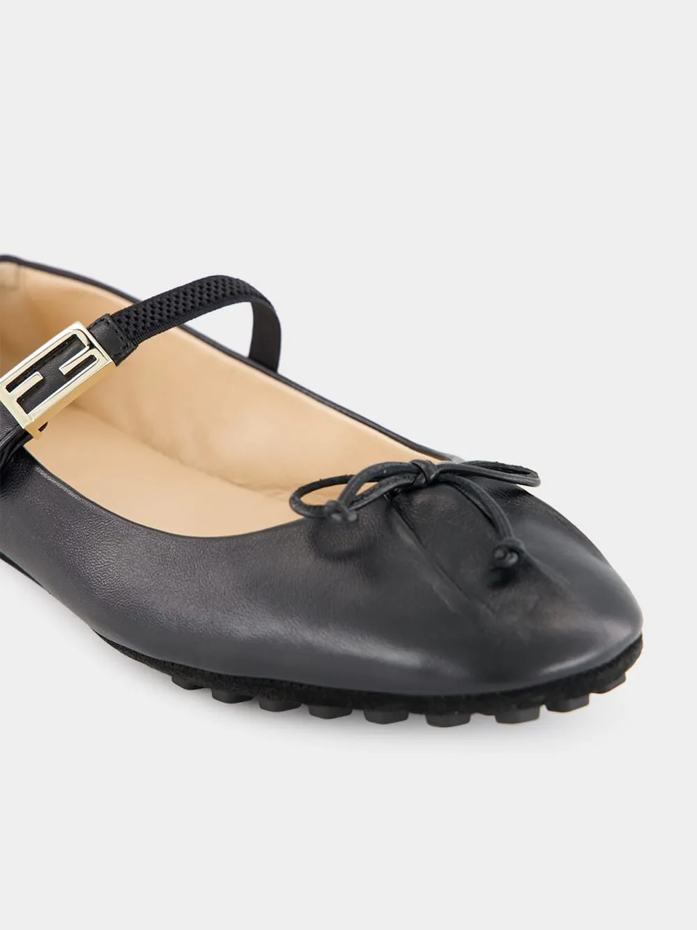 Black Leather Baguette Ballet Flats