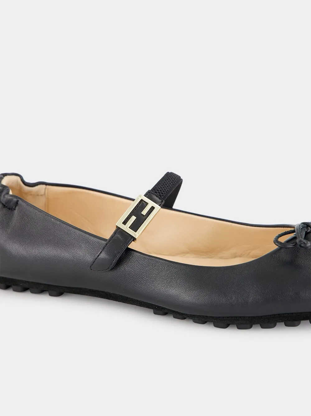 Black Leather Baguette Ballet Flats