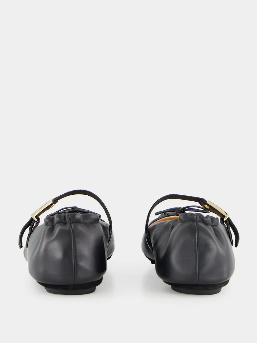 Black Leather Baguette Ballet Flats