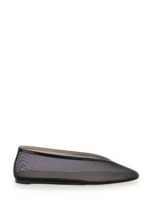 Black Leather Ballerinas In Fishnet Style