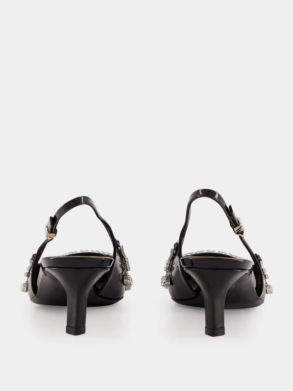 Black Patent Leather Pumps with Crystal Chain