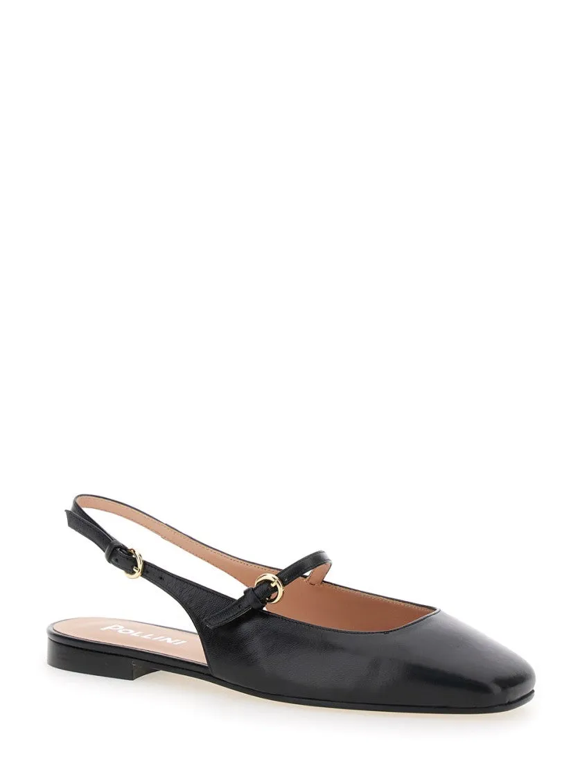 Black Slingback Ballerinas With Adjustable Strap