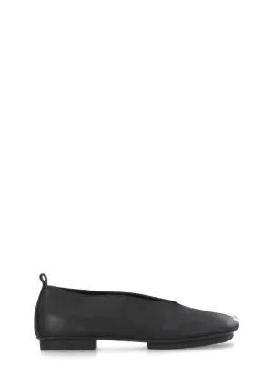Black Smooth Leather Ballet Shoes
