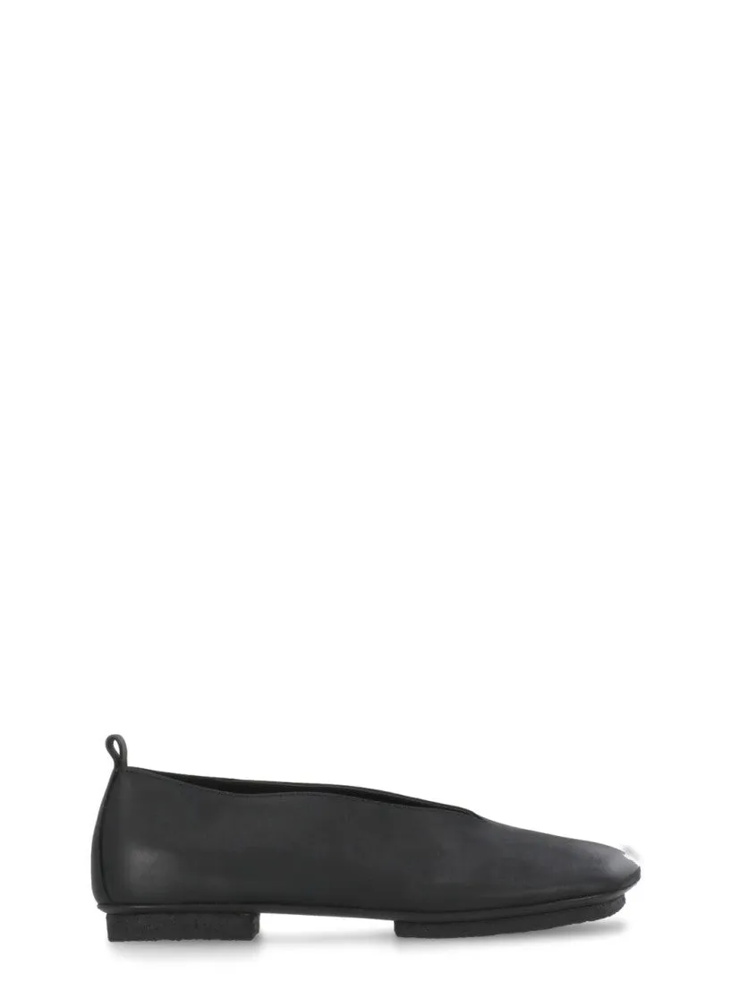 Black Smooth Leather Ballet Shoes