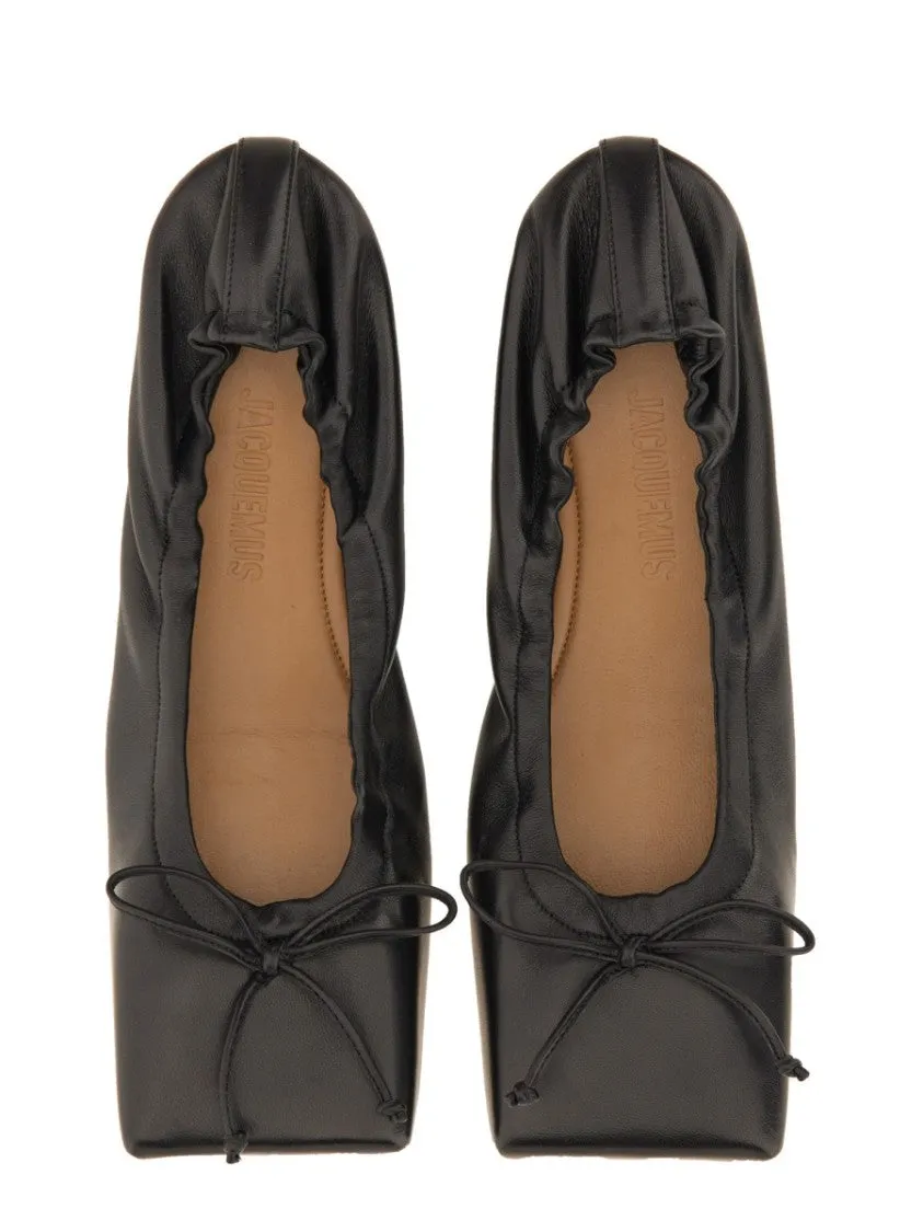Black Square-Toe Shoes With Gathered Upper