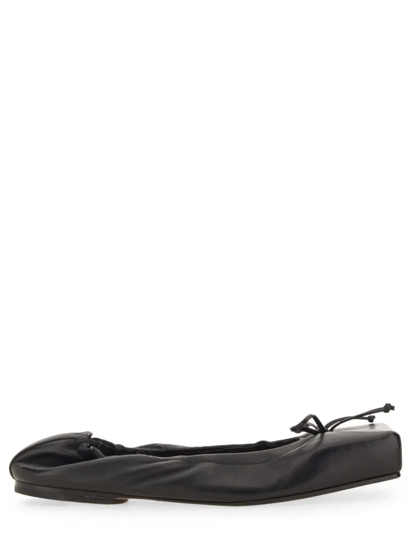 Black Square-Toe Shoes With Gathered Upper