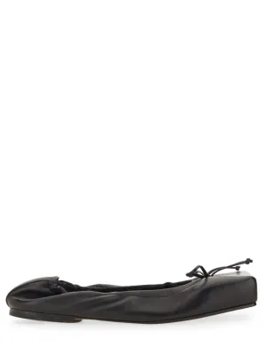 Black Square-Toe Shoes With Gathered Upper