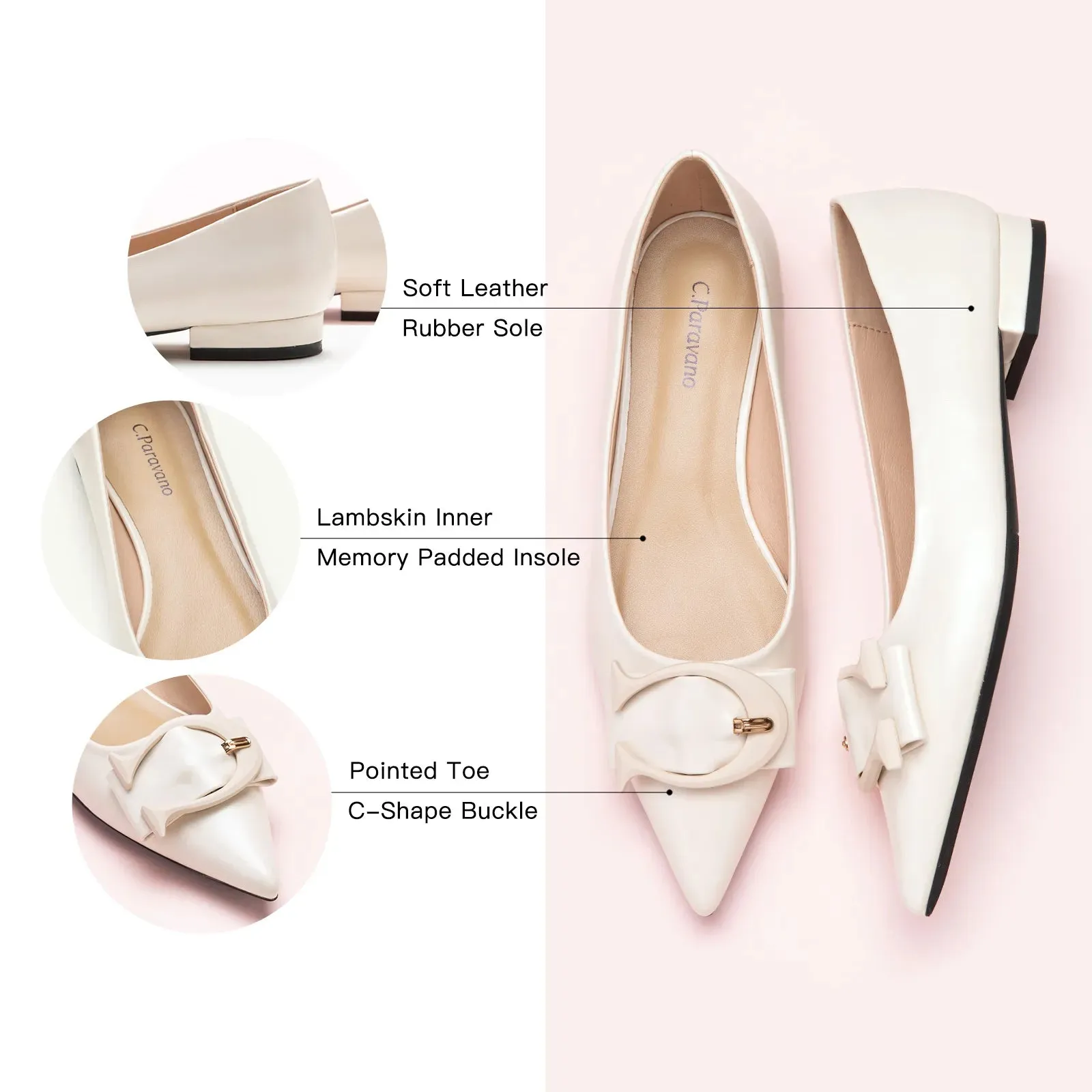 C Buckle Pointed Toe Flats (Aida) (SALE)