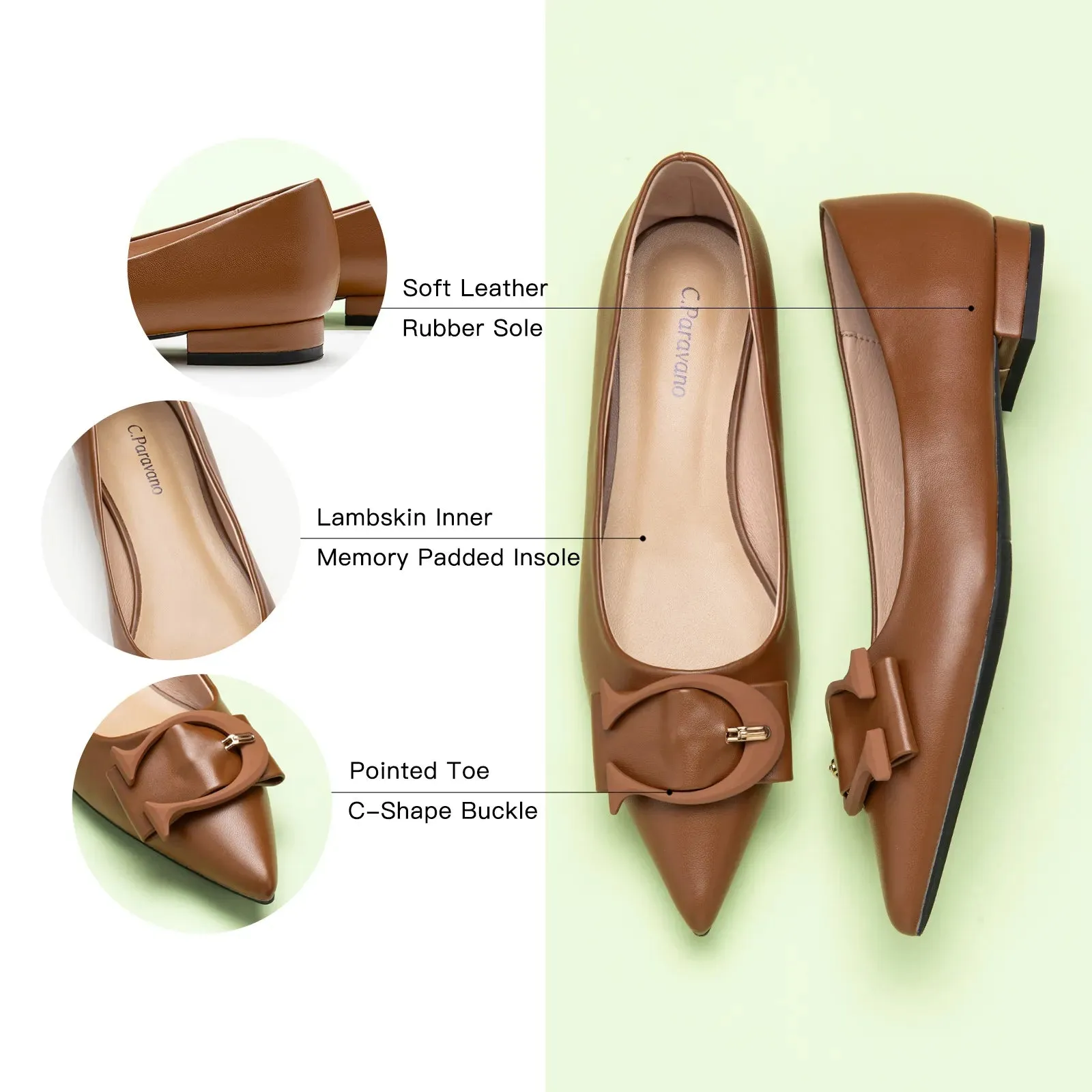 C Buckle Pointed Toe Flats (Aida) (SALE)