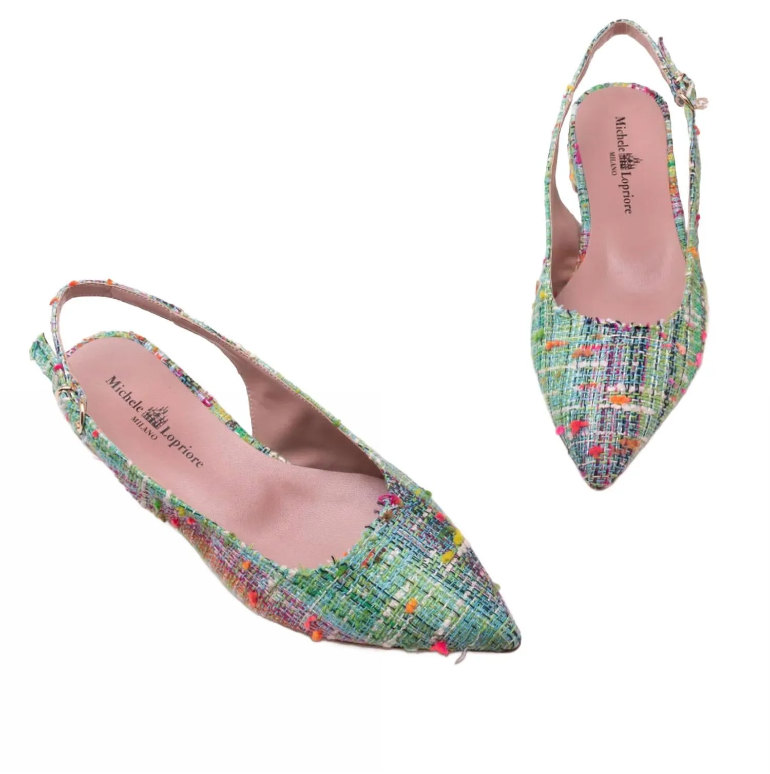 Catalina Sandal In Green Multi Tweed