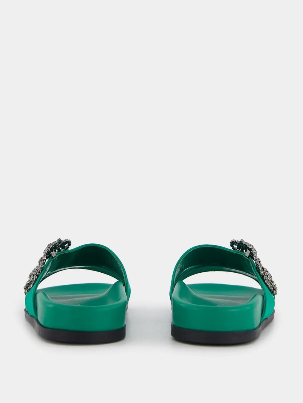 Chilanghi Black Satin Jewel Buckle Flat Mules