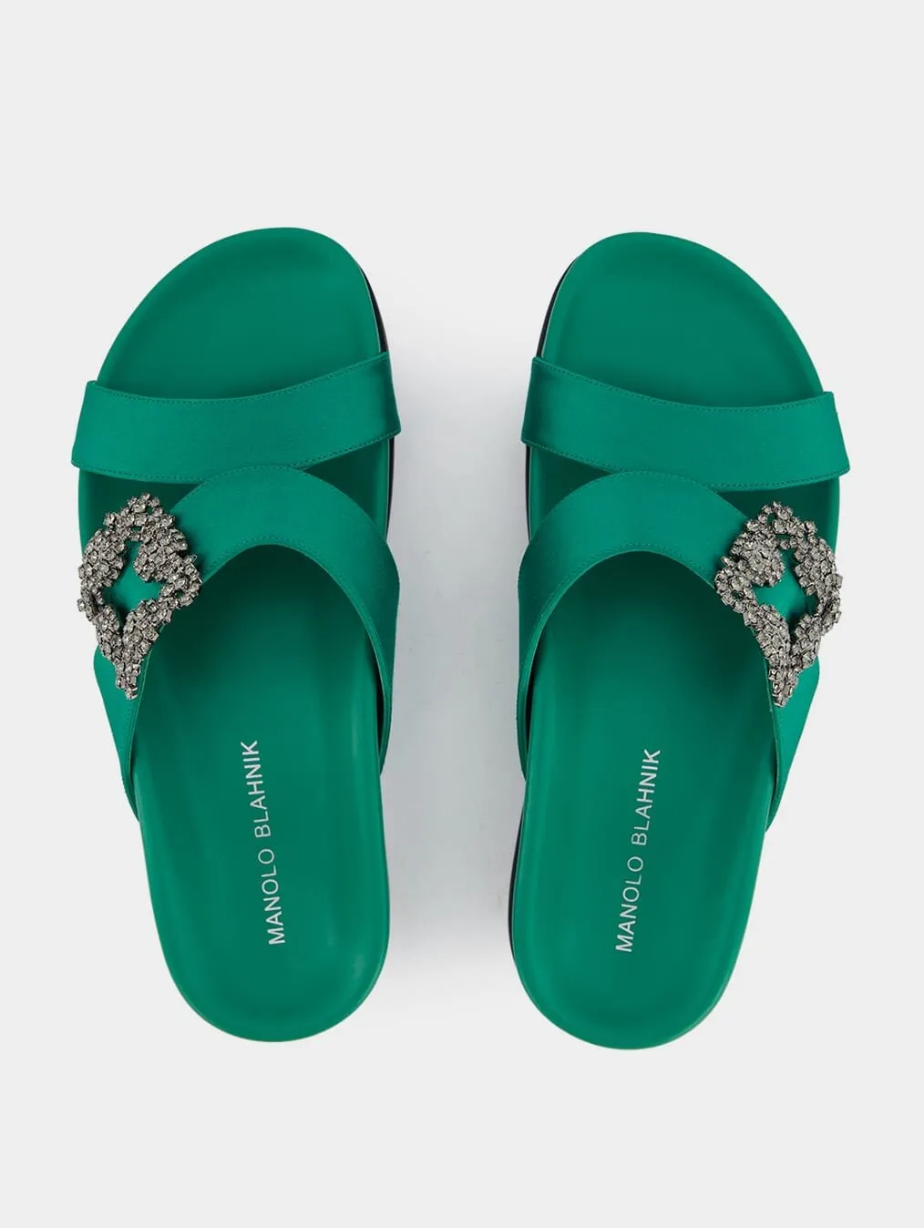 Chilanghi Black Satin Jewel Buckle Flat Mules