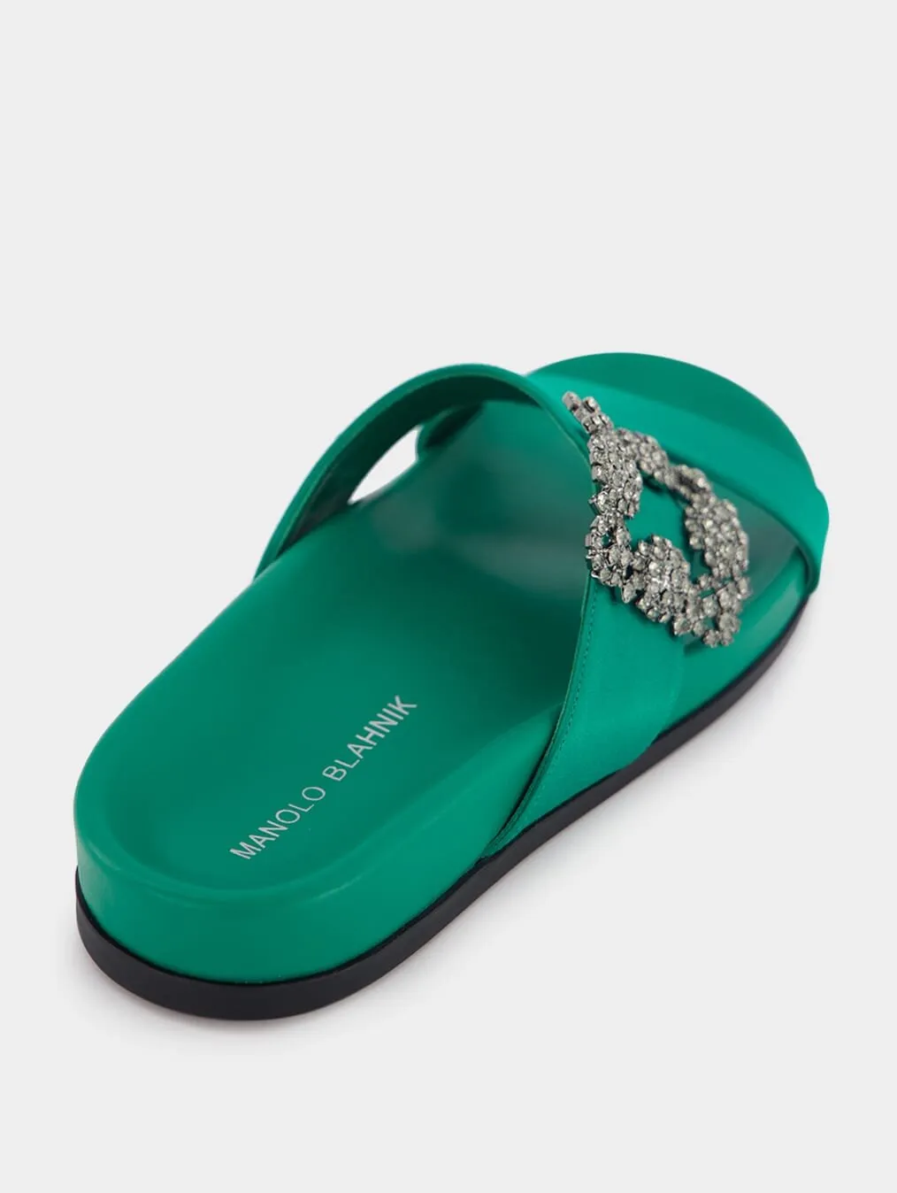 Chilanghi Black Satin Jewel Buckle Flat Mules