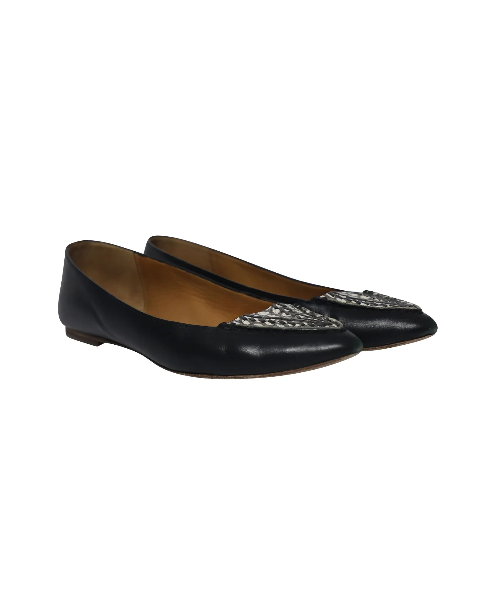 Coach Oakland Snake Print Pointed Ballet Flats in Black Leather