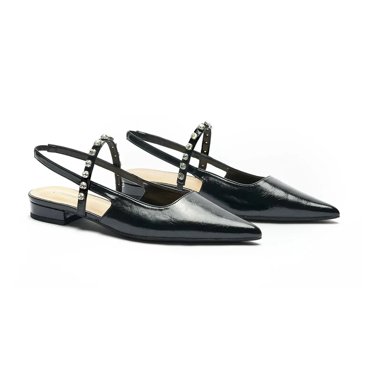 Crystal Strap Slingback Flats (Aida)