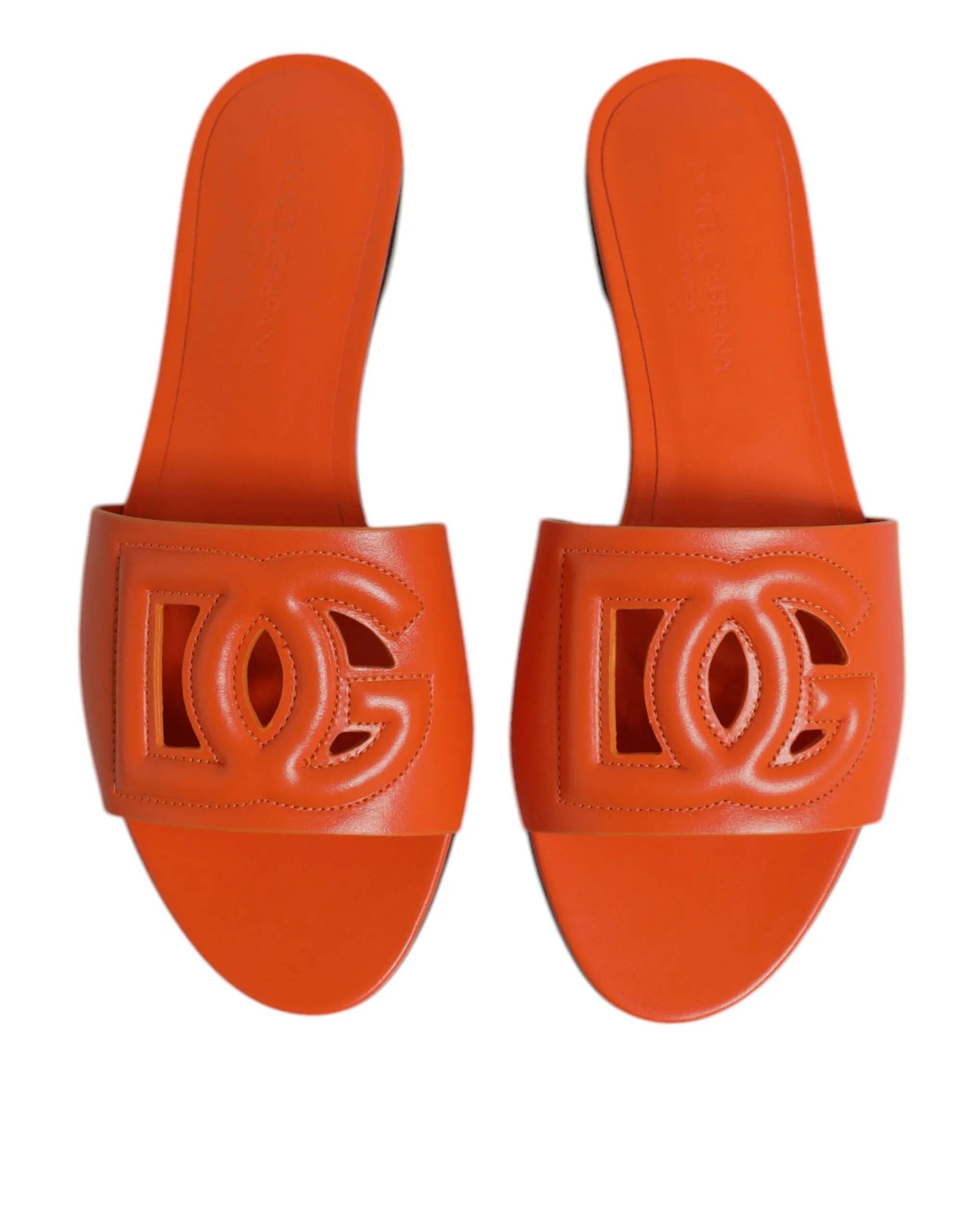 Dolce & Gabbana Leather Logo Flats Sandals Women's Shoes (Pre-Owned)