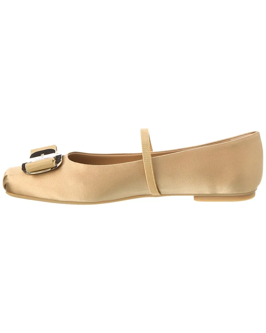 Ferragamo Zina T Plate Satin Ballerina Flat