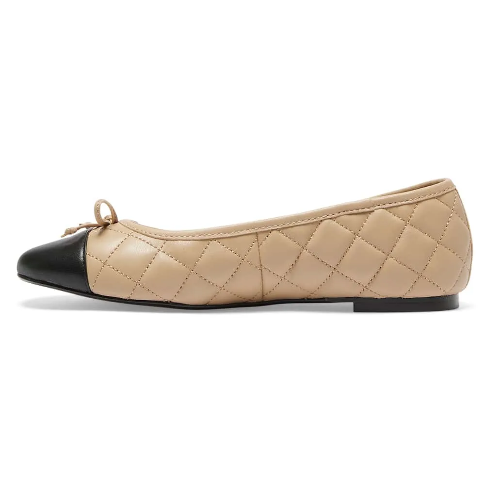 Fifi Flat in Black And Camel Leather