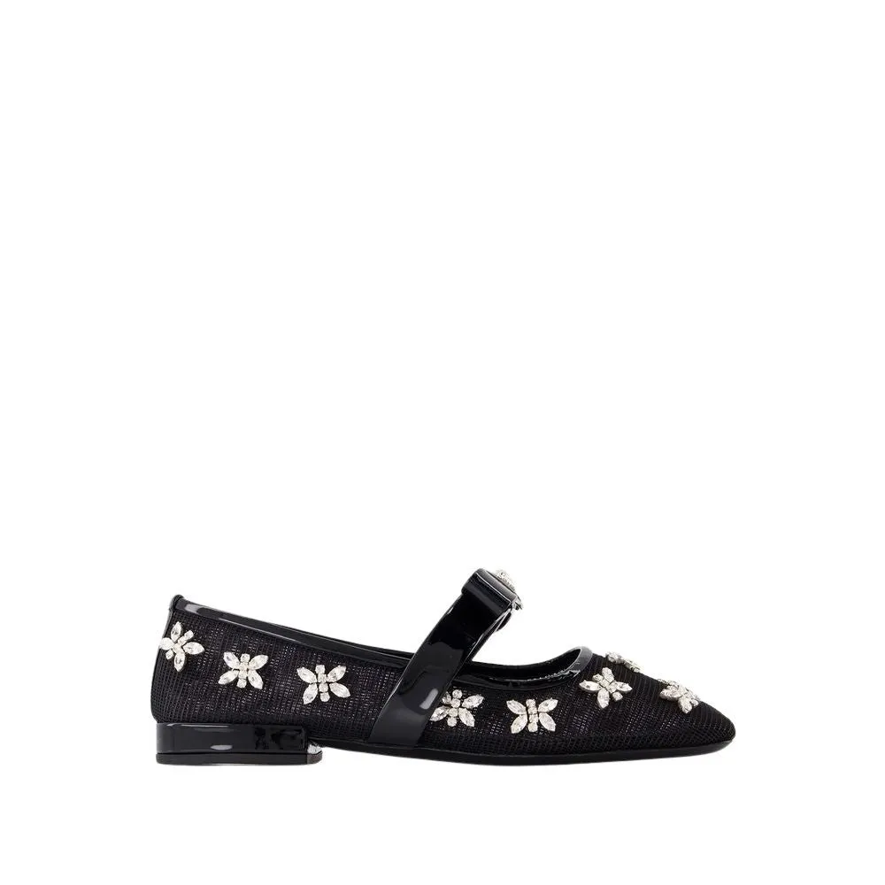 Gianni Ribbon Flat Shoes - Leather - Black