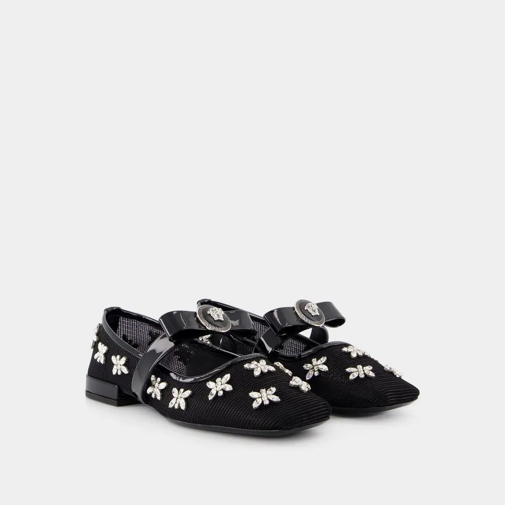 Gianni Ribbon Flat Shoes - Leather - Black