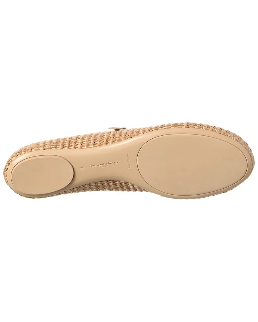 Gianvito Rossi Carla Straw & Leather Flat