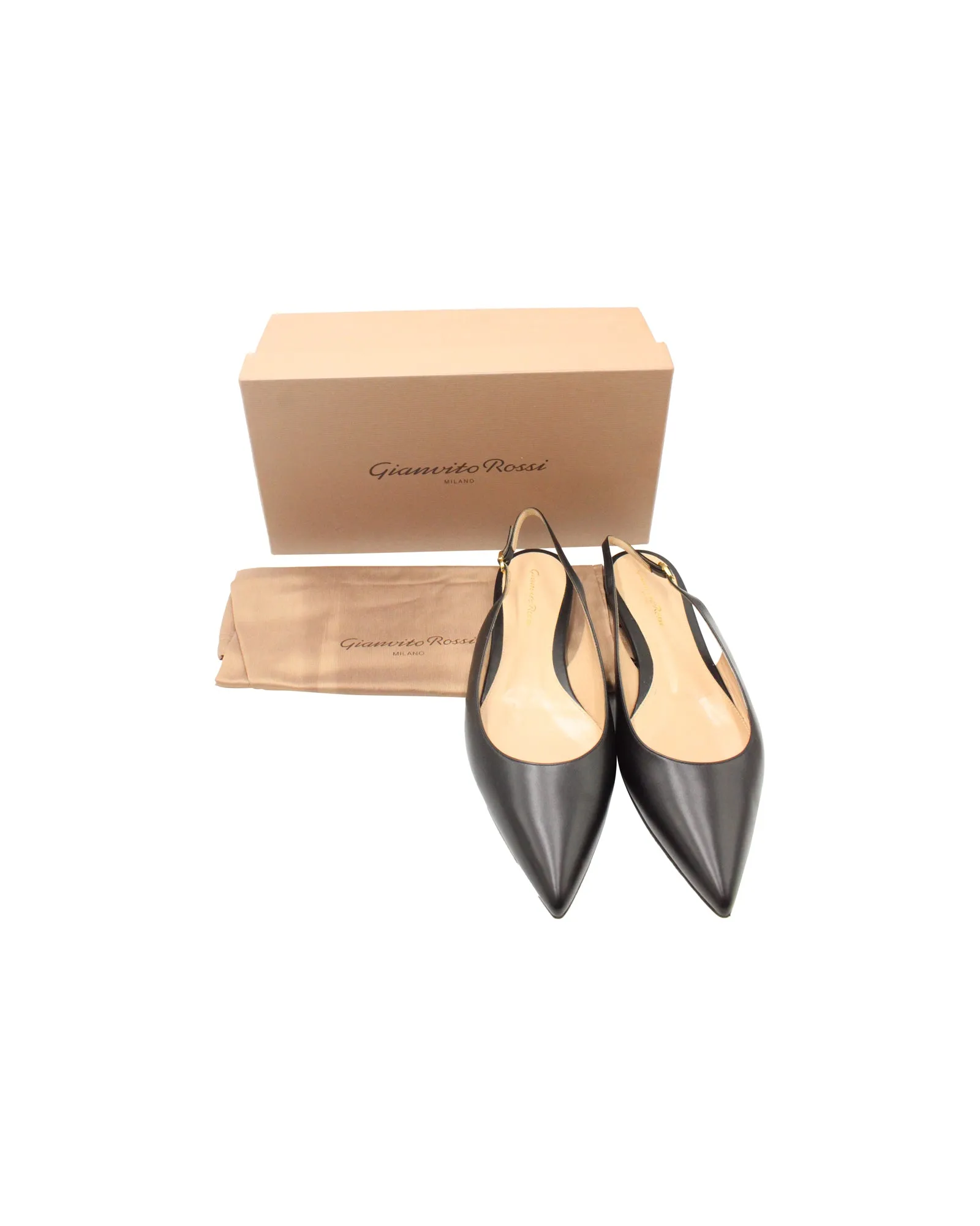 Gianvito Rossi Slingback Flats in Black Leather