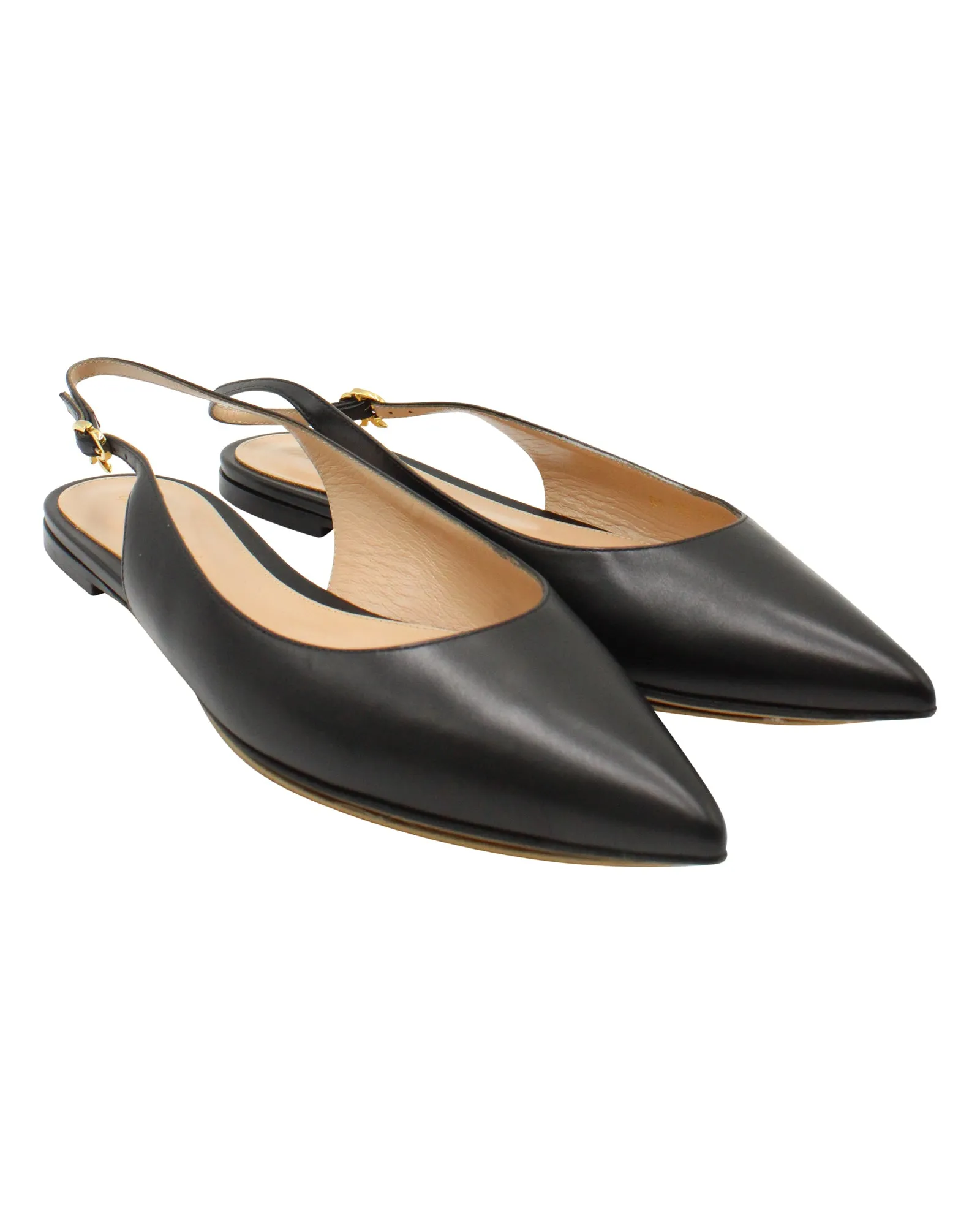 Gianvito Rossi Slingback Flats in Black Leather