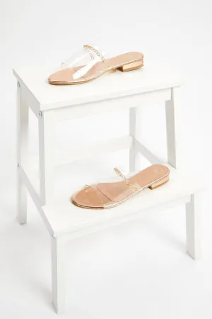 Gold Chain Detail Flat Slides