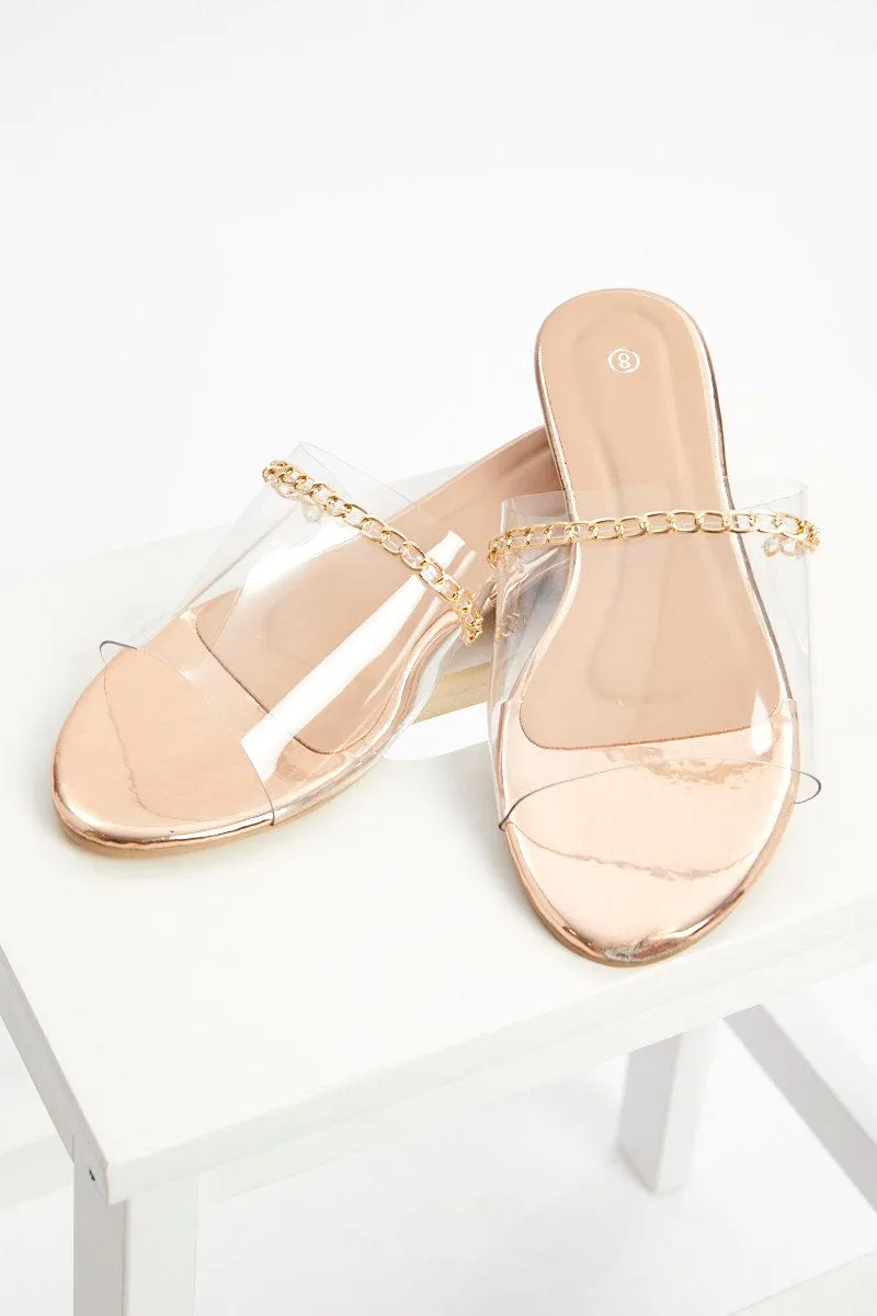 Gold Chain Detail Flat Slides