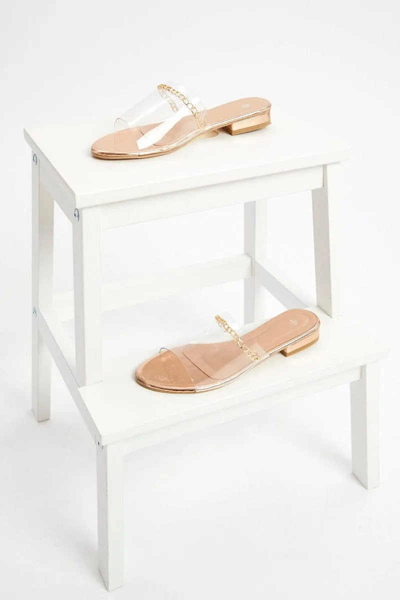 Gold Chain Detail Flat Slides