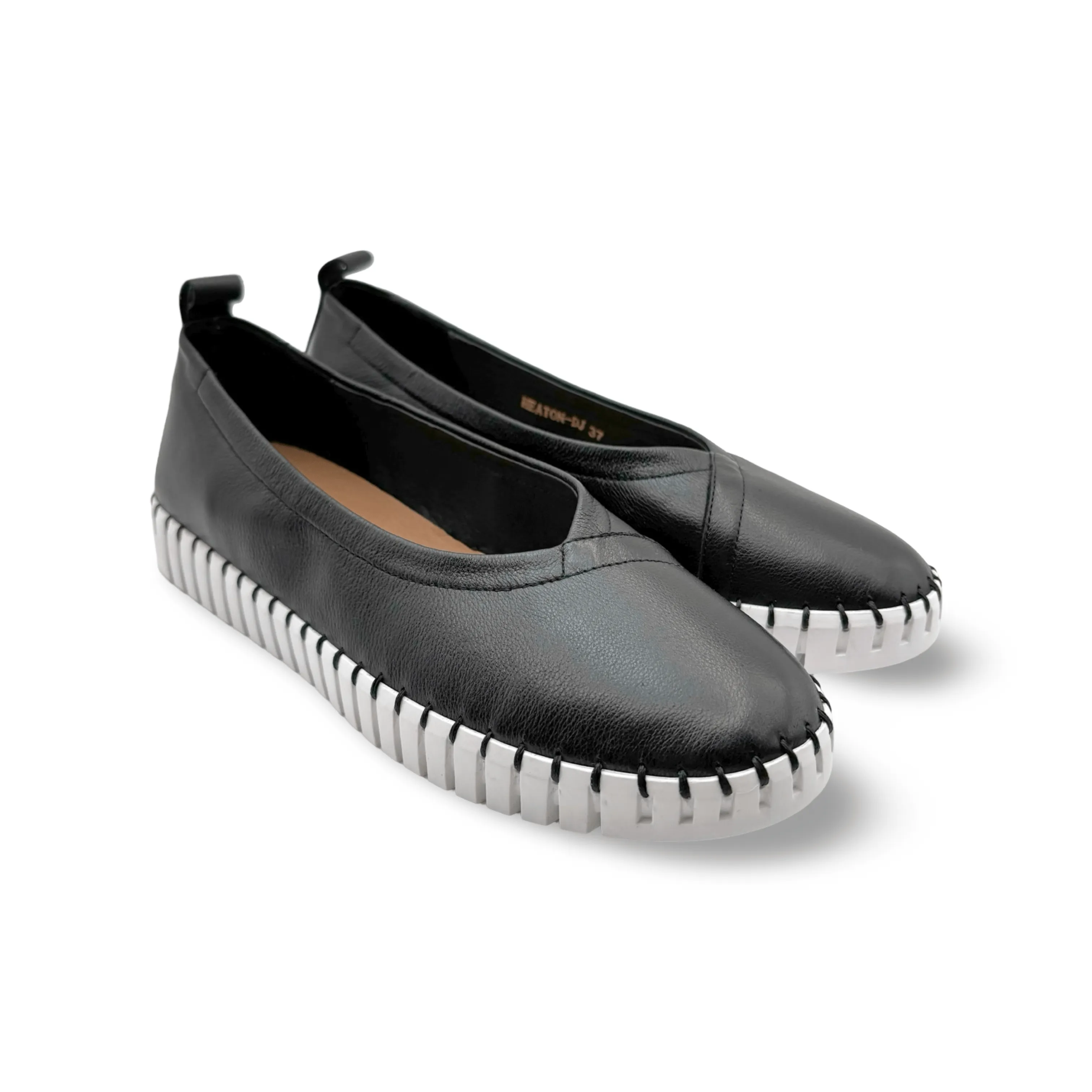 Heaton Black Leather Flat