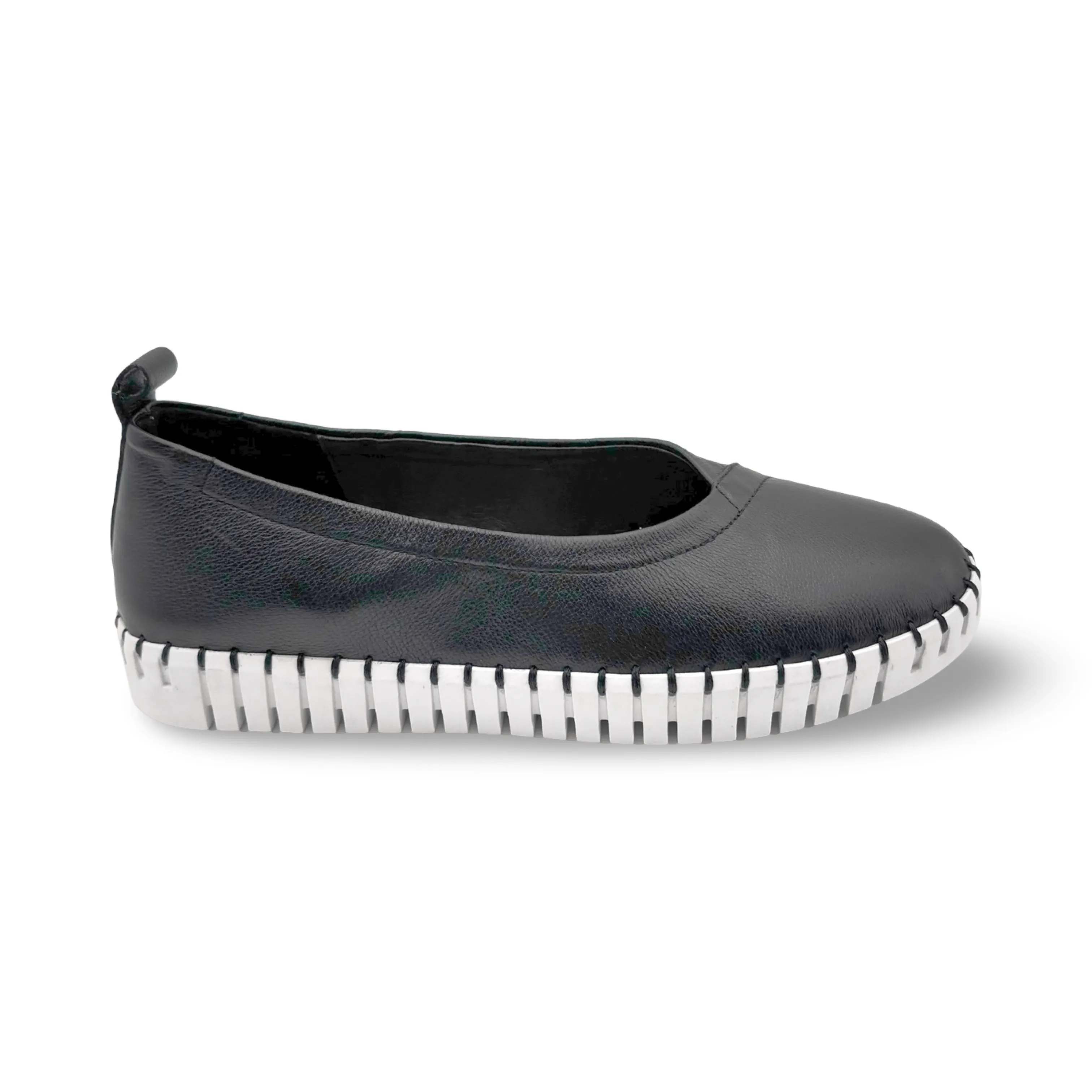 Heaton Black Leather Flat