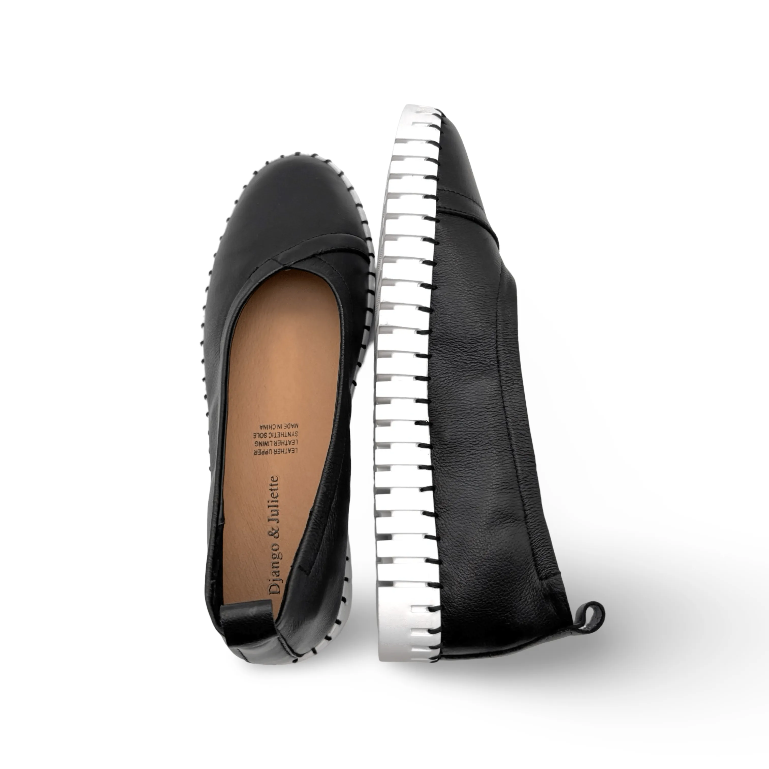 Heaton Black Leather Flat