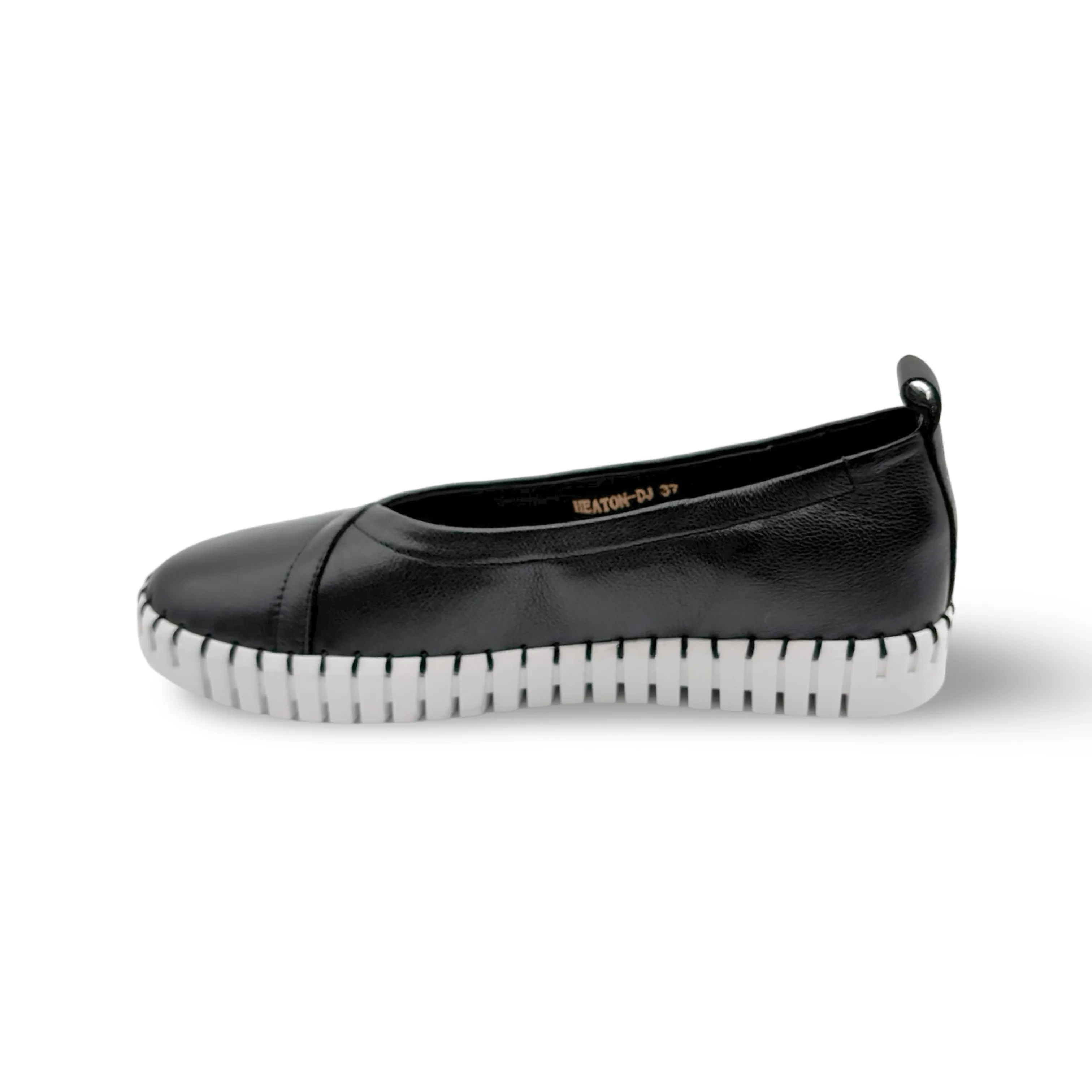 Heaton Black Leather Flat