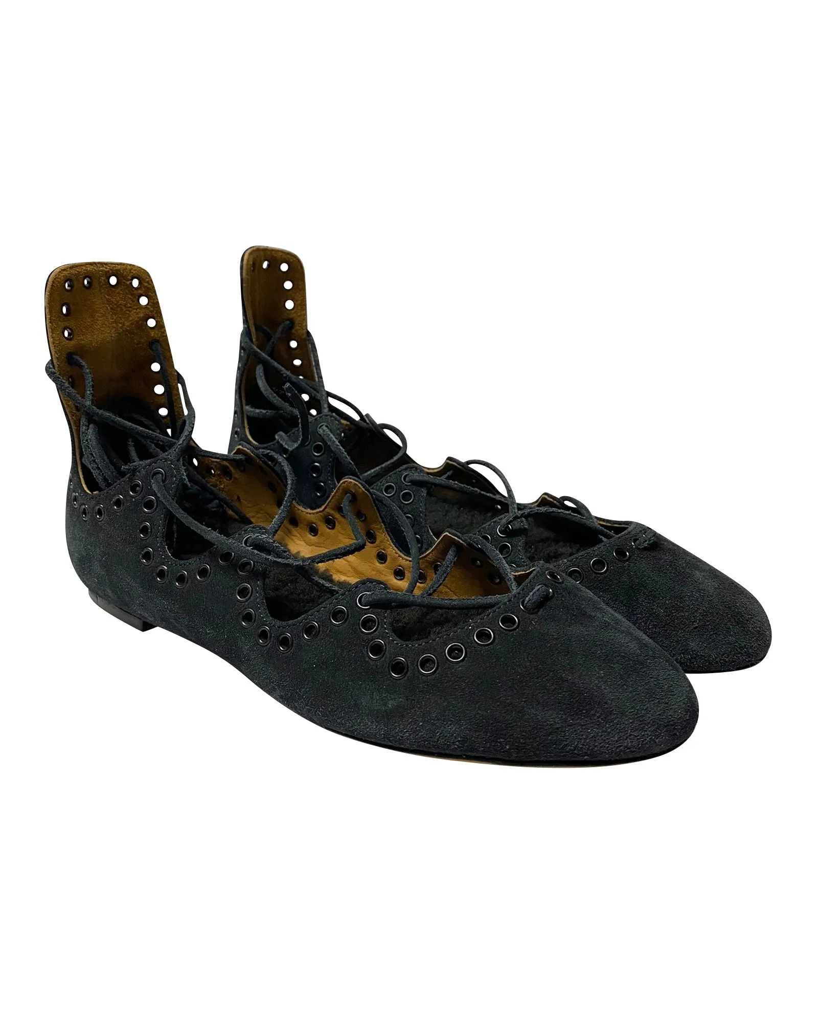 Isabel Marant Lace Up Flats in Black Suede