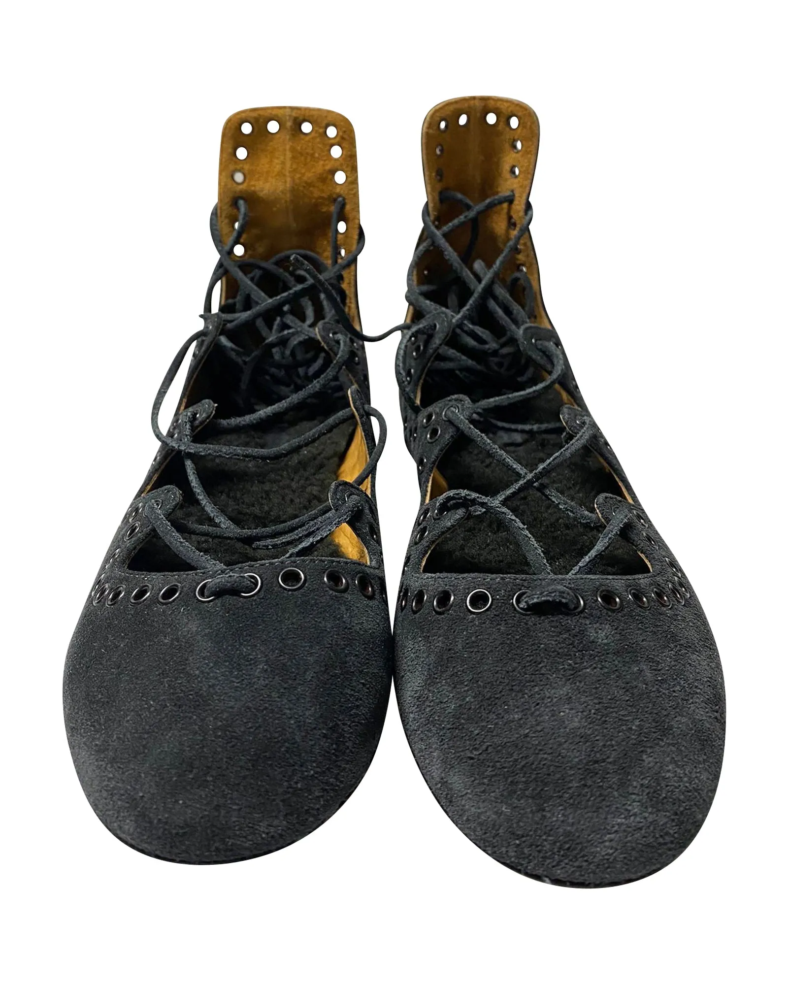 Isabel Marant Lace Up Flats in Black Suede