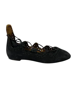 Isabel Marant Lace Up Flats in Black Suede
