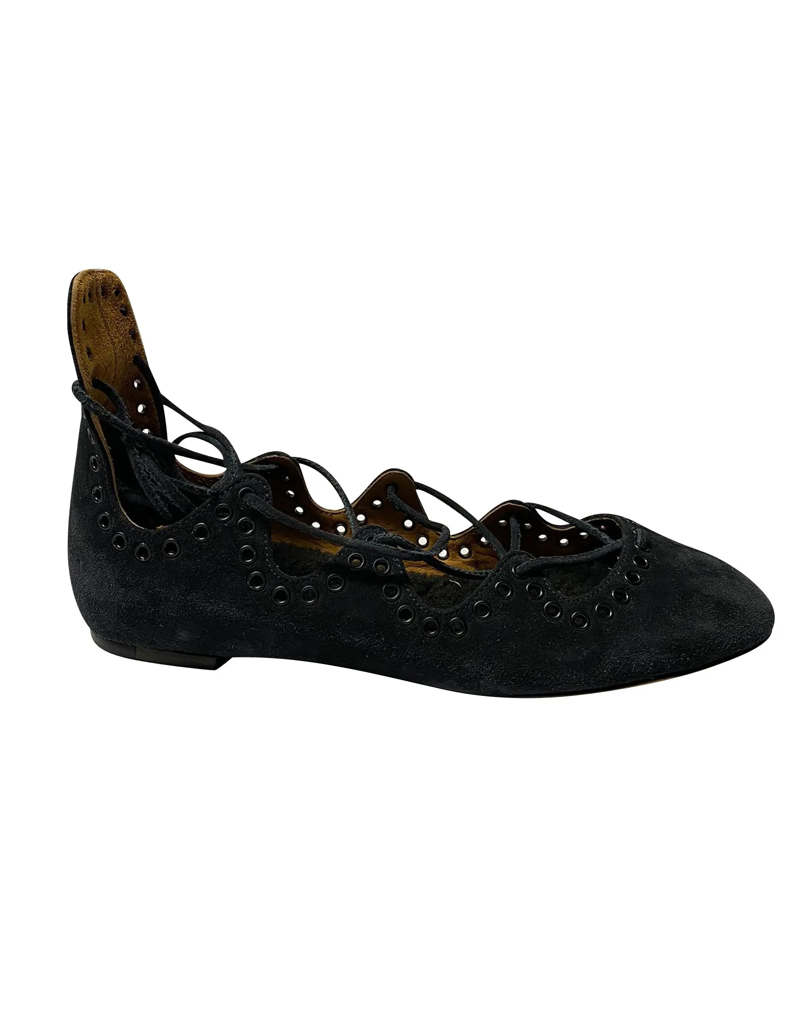 Isabel Marant Lace Up Flats in Black Suede