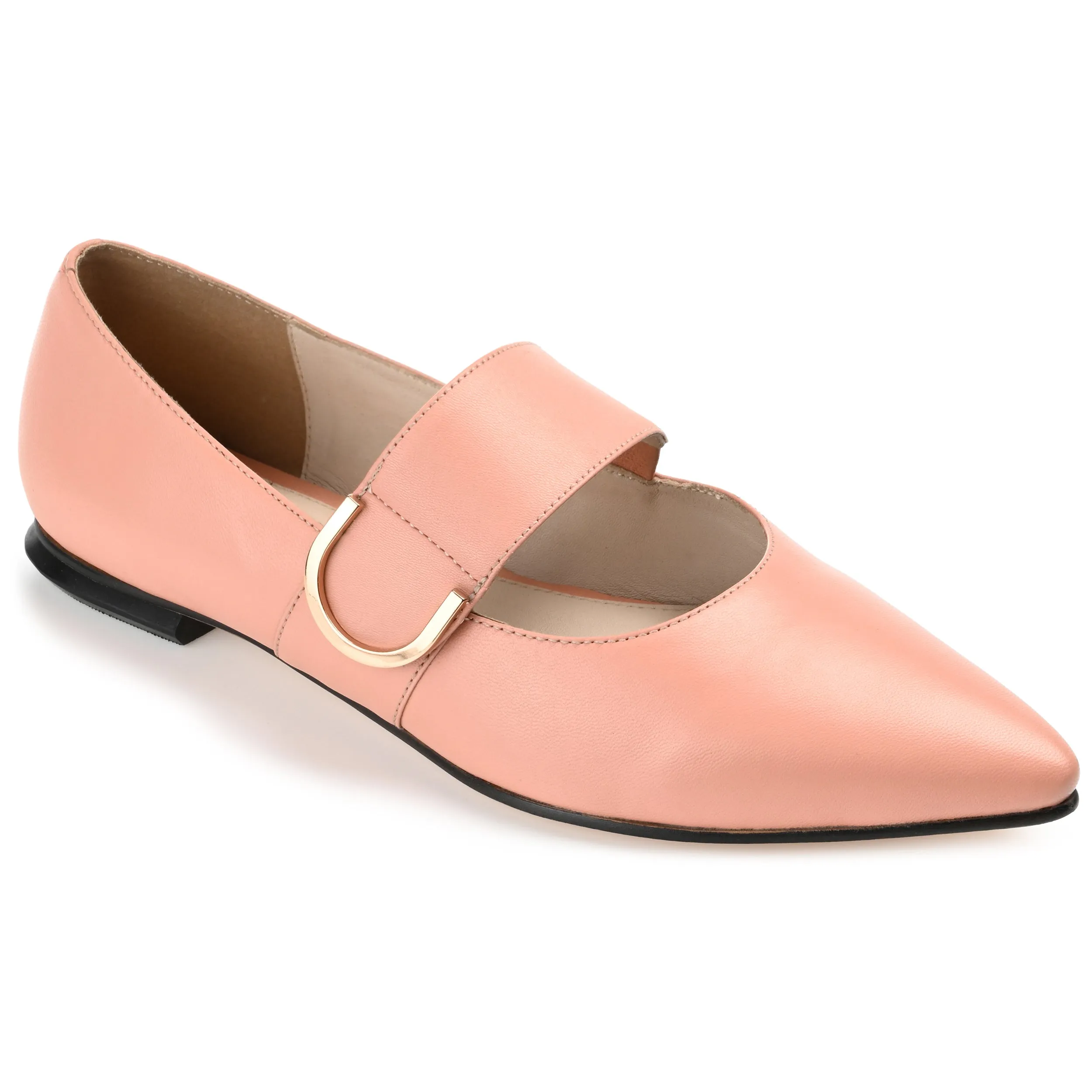 Journee Signature Womens Genuine Leather Emerence Loafer Pointed Toe Slip On Flats