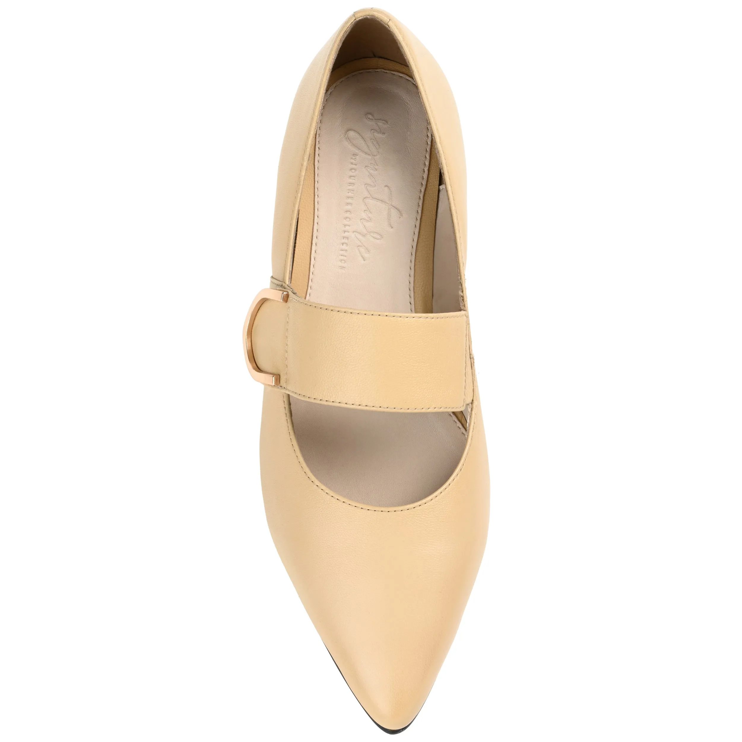 Journee Signature Womens Genuine Leather Emerence Loafer Pointed Toe Slip On Flats