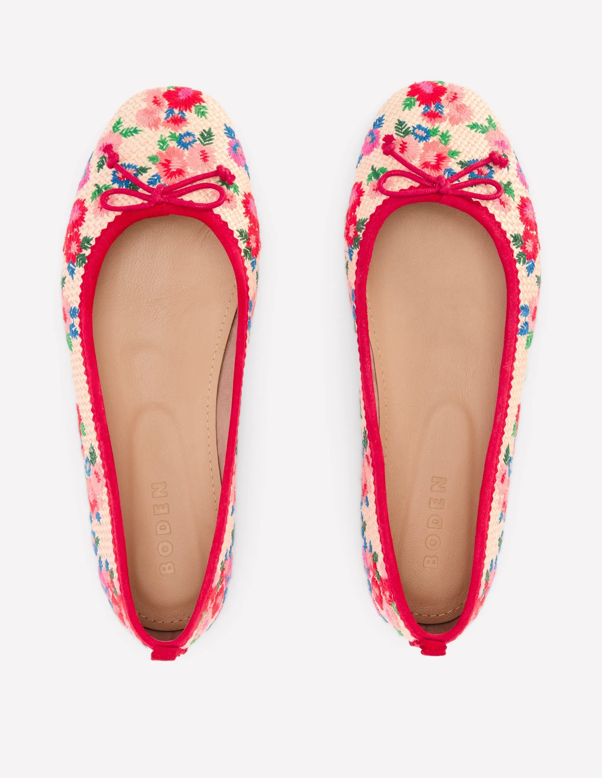Kitty Flexi Sole Ballet Flats-Embroidered Natural