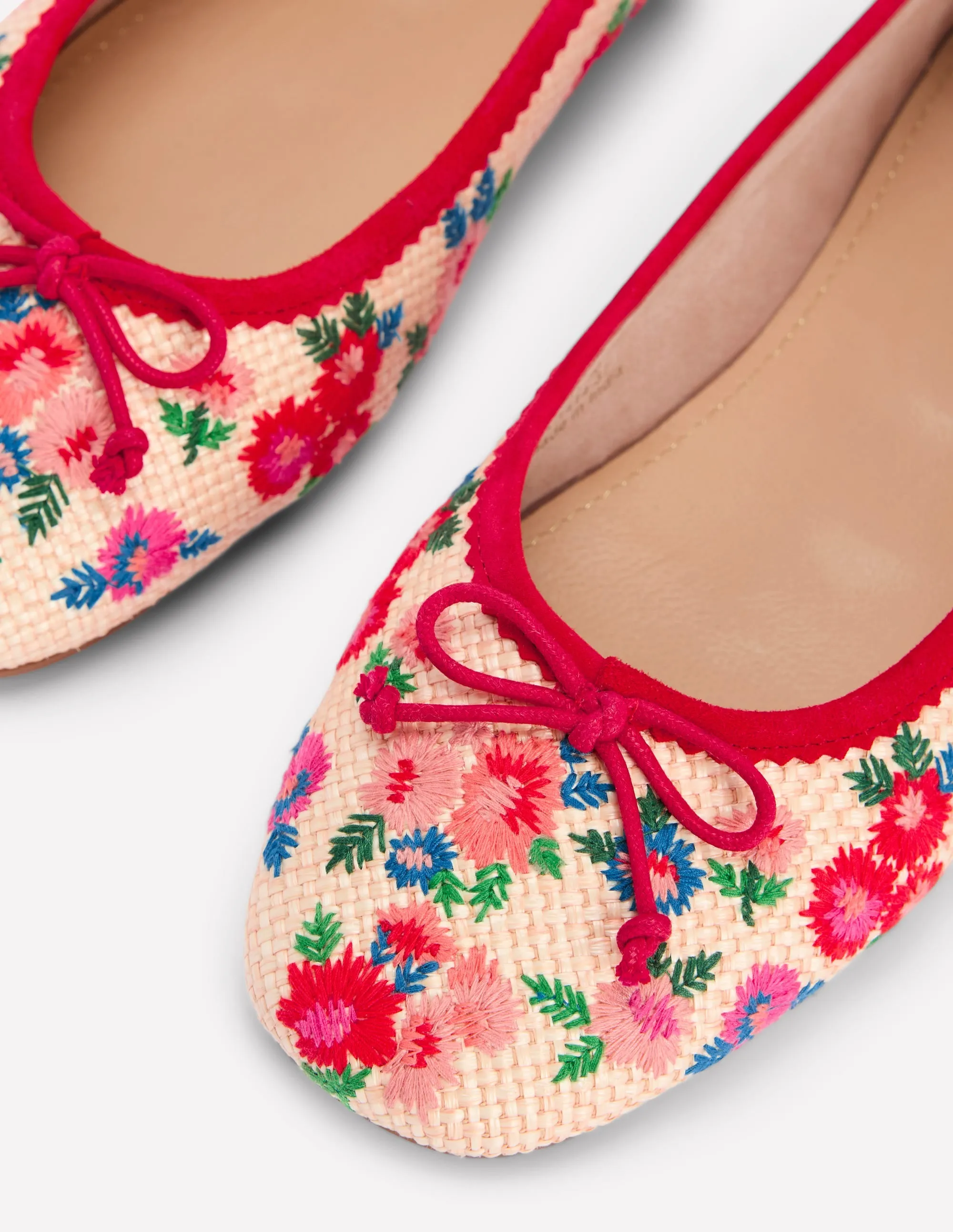 Kitty Flexi Sole Ballet Flats-Embroidered Natural