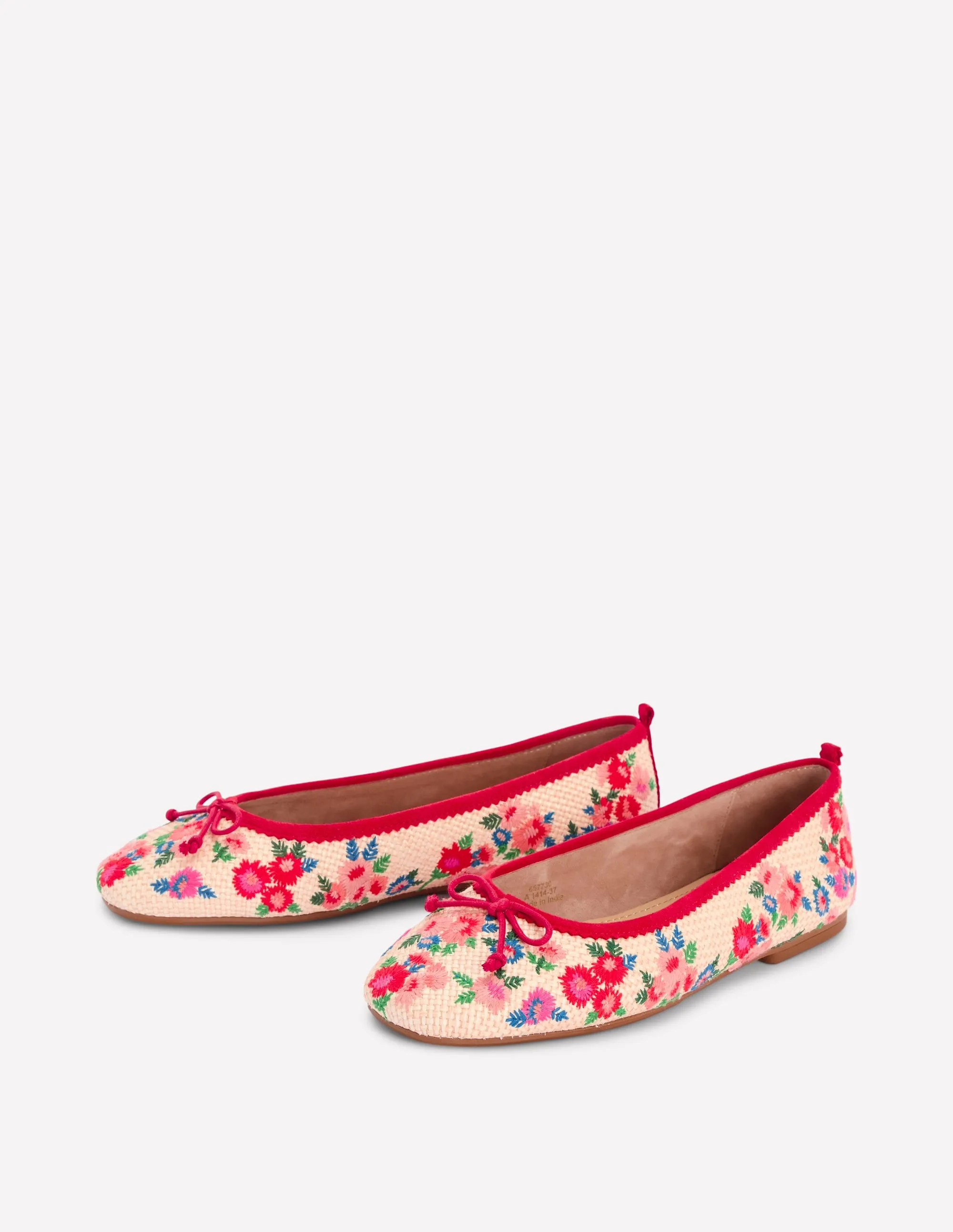 Kitty Flexi Sole Ballet Flats-Embroidered Natural