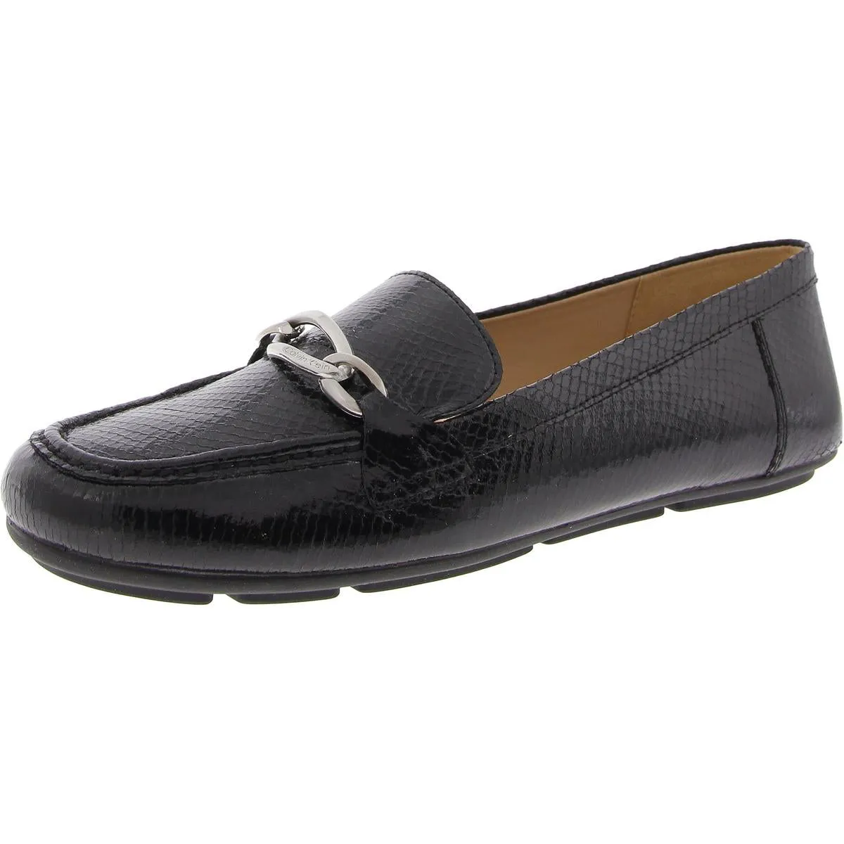 Lenika Womens Faux Leather Embossed Loafers